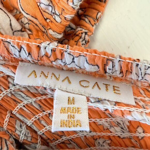 Anna Cate Maxi Dress M Orange Floral Puff Sleeve Smocked Tiered Cotton Boho - Picture 11 of 12